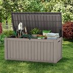 150 Gallon Large Outdoor Storage Box Waterproof, UV Resistant Resin Deck Box with Hydraulic Rod & Lockable Latch for Patio Furniture, Outside Storage Box for Garden Tools, Patio Cushions, Gray