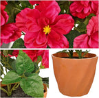 Briful Artificial Hibiscus Flowers in Pot, 14.1" Faux Tropical Flower Plant for Outdoor Porch, Potted Hot Pink Hibiscus Tabletop Decor for Living Room, Dining Table, Office, Indoor Home Décor