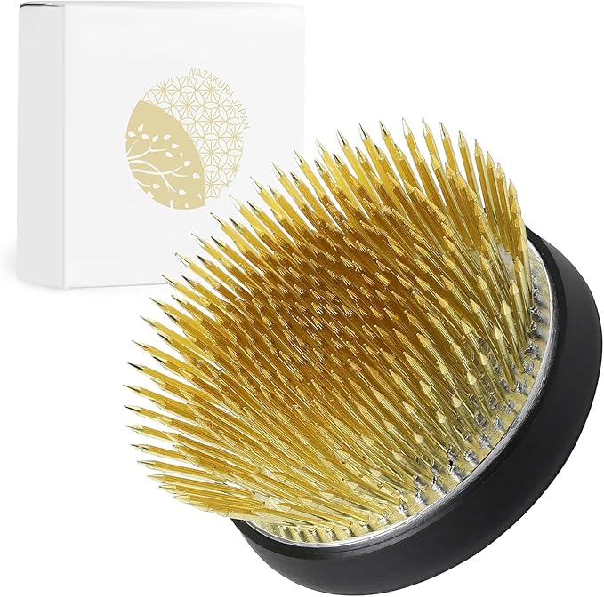 Wazakura Radial Blooming Flower Ikebana Kenzan, Made in Japan 2.5"(62mm), Unique Dome Shaped Brass Flower Arrangement Holder, Japanese Round Frog Pin for Fresh, Ceramic or Dried Flowers Creations