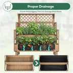 Raised Garden Bed with Trellis & Top Shelf, Outdoor Elevated Planter Box with 2 Planting Areas, Liner & Metal Corners for Climbing Plants, Vegetables, Herbs