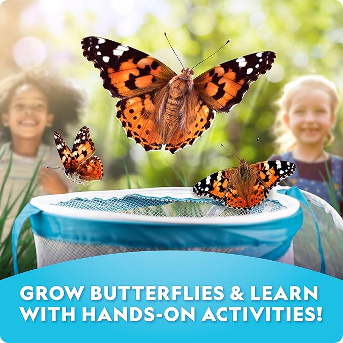National Geographic Ultimate Butterfly Growing Kit – Butterfly Habitat Kit with Voucher to Redeem 5 Caterpillars (S&H Not Included), Glow-in-The-Dark Figures, Hands-On Activity, Outdoor Toys