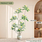 Artificial Mahonia Fortunei Tree - 6FT Artificial Plants Indoor, Fake Floor Plant with White Planter, Tall Sumac Faux Plants for Decor Indoor Home Sala Office Hotel Patio Studio (Yellow)