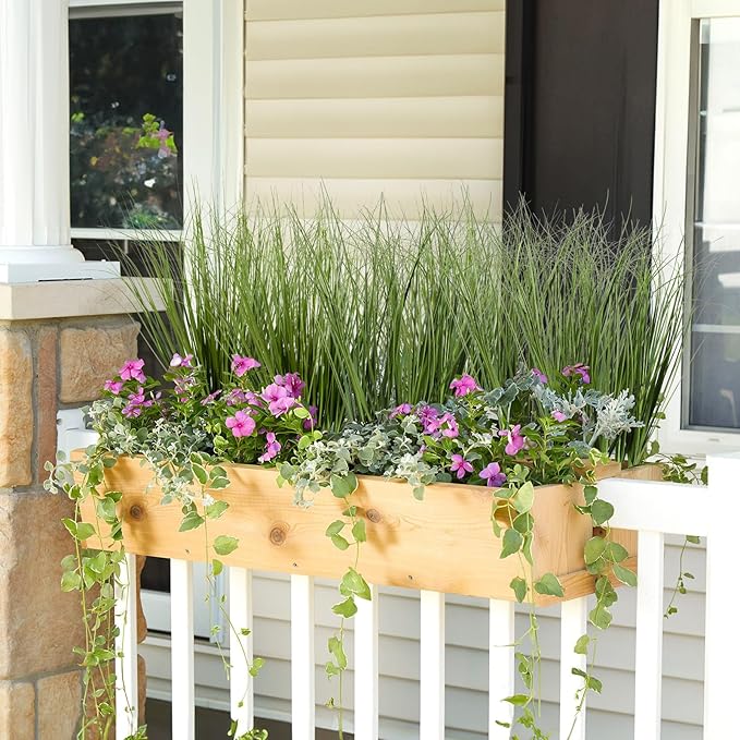 20PCS Fake Grass Filler Decor Artificial Grass Plants Outdoor Faux Plants Artificial Tall Shrubs Wheat Grass Greenery Stems UV Resistant Onion Grss For Outdoor Indoor Vase Planters Home Decor, Green