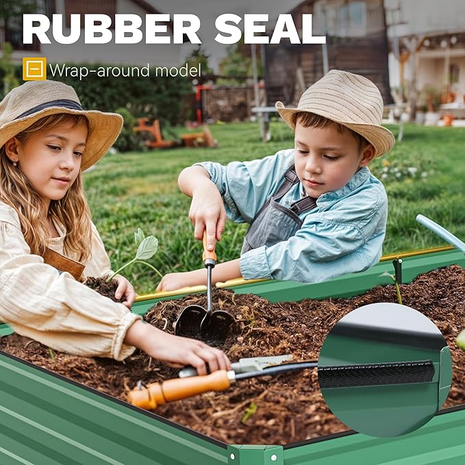 DWVO 8 x 4 x 2 FT Raised Garden Bed Kit, Outdoor Galvanized Flower Bed with Safety Rubberg and Gloves, Large Metal Planter Box for Vegetables, Flowers, Herbs, Fruits, Green