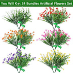AGIRL 24 Bundles Artificial Flowers Outdoor,No Fade Fake Plastic Flowers Faux Plants for Decoration Hanging Planters Indoor Outside Garden Porch Window Box Home Farmhouse Wedding