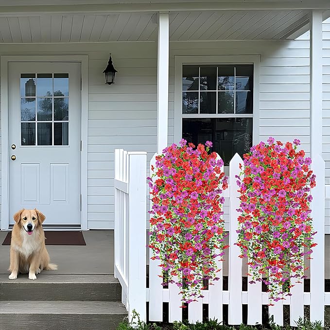 Fake Artificial Hanging Flowers for Outdoors Decoration, 2 PCS Faux UV Resistant Artificial Outdoor Flowers, Fake Plants Look Real Daisy No Fade Spring Decor for Porch Home Patio Balcony and Yard
