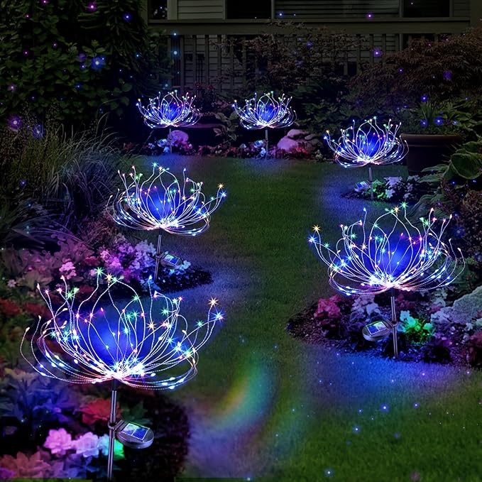 Anordsem Solar Lights Outdoor Waterproof: 2 Pack Garden Light - Bendable Copper Wire with 120 LED Firework Beads - DIY Colorful Fun Decoration for Yard Patio - Twinkle Sparkler Gifts for Women Wife