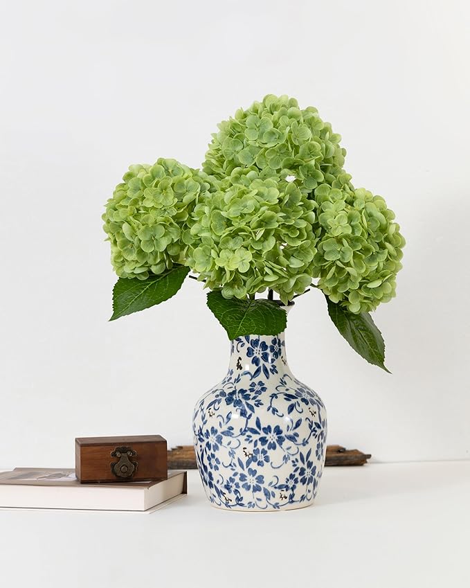 DuHouse 3Pcs Large Hydrangea Artificial Flowers,20 inch Latex Real Touch Hydrangeas Lifelike Hydrangea Flower for Home Wedding Bouquets Centerpieces Party Living Room Decoration(Green)