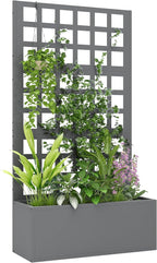 Outsunny Galvanized Raised Garden Bed with Trellis, Metal Planter Box with Drainage Holes, Outdoor Privacy Screen for Climbing Plants, Vegetable, Vines, 24" x 9" x 44.5", Gray