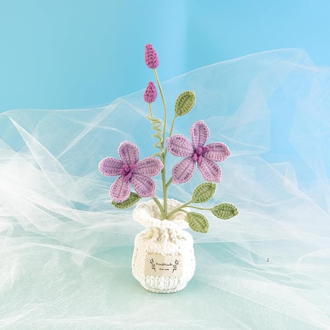 Crocheted Potted Plants, Hand-Woven Lotus Flowers, Knitted Lotus Flowers, Home Office Ornaments, Gifts for Mother, Family and Friends, Graduation Anniversary, Wedding Decorations (Purple)