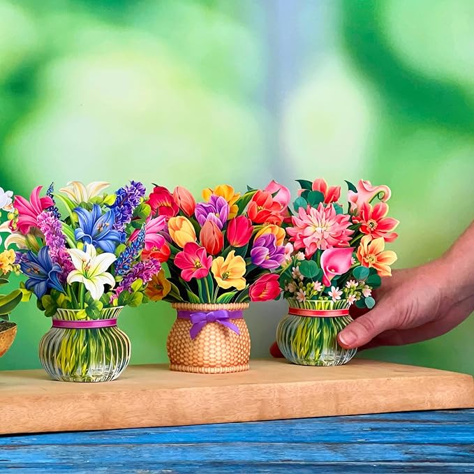 Freshcut Paper Pop Up Cards, Mini Dear Dahlia, 6 Inch Mini Sized Forever Flower Bouquet 3D Popup Greeting Cards, Birthday Card, Thank You Card, Blank Notecard & Envelope
