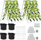 Foldable Cucumber Trellis - 4 Pack, A-Frame Garden Trellis 46" L x 18" W, Steel Climbing Plants Support Raised Bed Trellis with Twist Ties & Plant Bags for Climbing Plants Outdoor