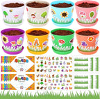 Domensi 30 Pack Garden Pot Craft Kit 4 Inch DIY Spring Crafts for Kids Bulk Plastic Flower Plant Pot Plastic Planter with Tray Drainage Holes with Tag, Certificate of Award, Sticker (Multicolor)