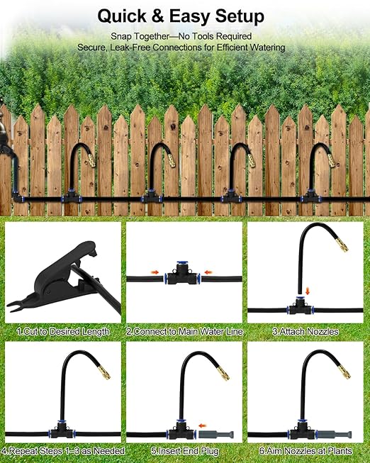 360° Adjustable Drip Irrigation System - 200FT Garden Watering System with 32 Nozzles, Garden Irrigation System, Greenhouse Accessories, Atomizing System for Yard, Lawn, Plants, 5/16 inch Hose