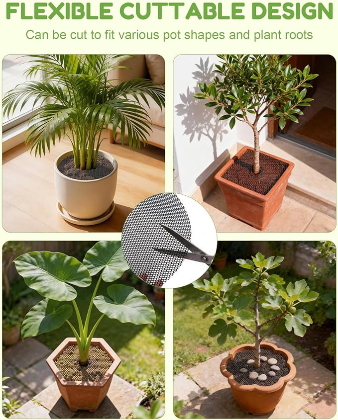 6 Pcs 15.7" Plant Pot Grids - Cuttable Plant Pot Protector from Cats with 6 Nails,Plant Pot soil Cover Protectors for Indoor Potted Plants,Animals Digging Stopper & Baby Proof Flower Pot Grid Guard