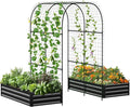 DoCred Galvanized Raised Garden Bed with 87" H Arch Trellis for Climbing Plants, Raised Outdoor Planter Garden Box with Climbing Netting for Gardening, Climbing Vegetables, Flower, Black