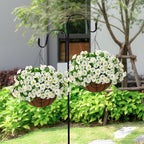 Homsunny Artificial Fake Hanging Flowers Plants Basket for Outdoors,Artificial Petunias for Outdoor Fake Silk Flowers Porch Patio Courtyard Spring Summer Decor(Green White)