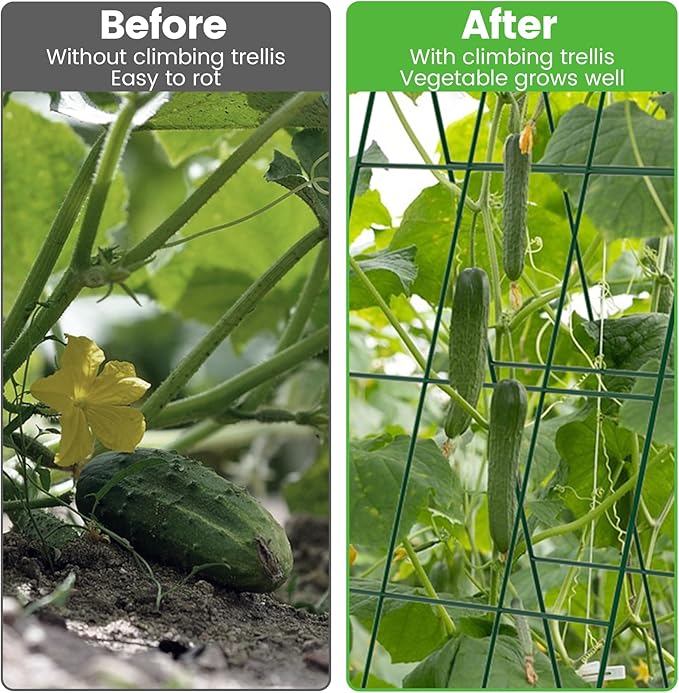 Foldable Cucumber Trellis - 4 Pack, A-Frame Garden Trellis 46" L x 18" W, Steel Climbing Plants Support Raised Bed Trellis with Twist Ties & Plant Bags for Climbing Plants Outdoor