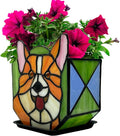 Corgi Planter - Cute Stained Glass Dog Flower Pots, Plant Pot with Drainage, Succulent Planters, Corgi Gifts, Christmas Decorations