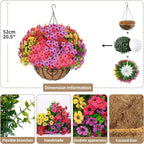 2 Sets Artificial Hanging Flower for Outdoors, Fake Hanging Basket for Outside,2 Hanging Basket with 26 Pcs Faux Silk Flowers for Porch, Balcony and Patio Decor(Mixed)