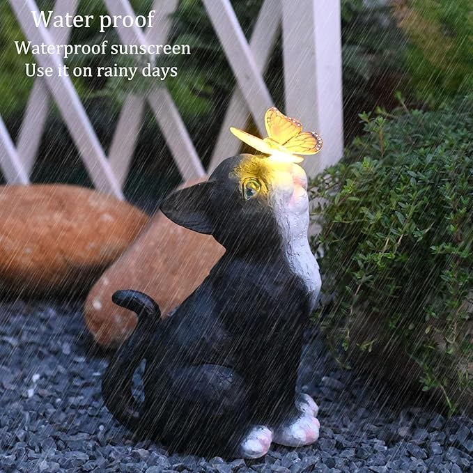Cat Garden Figurines Outdoor Decor Solar Statue with LED Lights for Patio Lawn Yard Art Decoration Housewarming Garden Gift