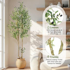 HZXGCP Olive Tree Olive 7 feet, Artificial Olive Tree with White Pot, Fake Tree with 1882 Dense Leaves & 96 High-Simulated Olive Fruits - Easy Assembly, Low Maintenance (Olive Tree 7ft)