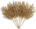 PASYOU Fake Plants Christmas Decorations, Artificial Flowers Golden Plastic Shrubs Faux Leaves Outdoor Indoor Home Garden Party Room Bedroom Office Wedding Table Centerpiece DIY Decor, Gold 6 Bunches