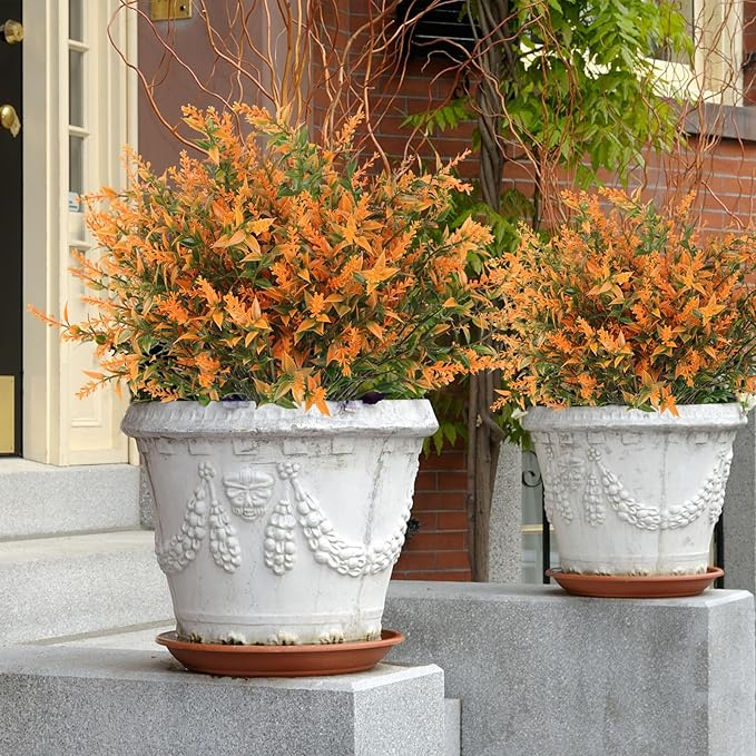 RECUTMS Artificial Flowers Fake Outdoor Plants Faux UV Resistant Lavender Flower Plastic Shrubs Indoor Outside Hanging Decorations Fall Flowers for Decoration，20 Bundles-Salmon
