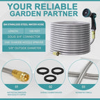 100FT Garden Hose, 304 Stainless Steel Water Hose, Flexible with a 10-Mode Nozzle Sprayer, No Kink, Lightweight, Puncture Proof, Ideal for Yard, Lawn, Outdoor