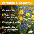 Home Grown Premium Wildflower Seeds Bulk - 60,600+ Perennial Flower Seeds Mix for Planting Outdoors - 24 Variety Wildflower Seed Mix - Attracts Bees, Butterflies & Birds - 2oz Wild Flower Seeds