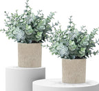 2 Pack Fake Plants Eucalyptus Small Potted Artificial Plants Indoor Greenery for Shelf Desk Home Bathroom Modern Farmhouse Living Room Coffee Table Decor