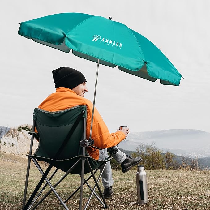 AMMSUN XL Chair Umbrella with Universal Clamp Adjustable 47 inches and 360-degree Swivel UPF 50+, Portable Clamp on Camping or Beach Chair, Stroller, Wheelchair, Golf cart, Turquoise, Large-sized