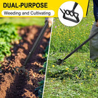 Garden Hoe, Heavy Duty Hula Hoe Garden Tool for Weeding, 62 Inch Cultivator Stirrup Hoe with Adjustable Long Handle, Action Scuffle Loop Hoe with Rake 2-in-1 Gardening Tool for Loosening Pulling Weed