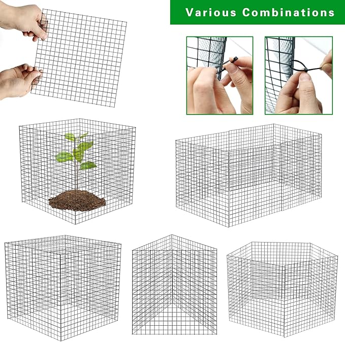 40 Pcs Plant Protector from Animals, 10 Pack 12'' x 12'' Reusable Metal Square Plant Cages, Wire Mesh Garden Cloches to Keep Rabbits, Squirrels and Chicken Out and Protection Vegetables Flowers Shrubs