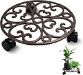 Plant Stand with Wheels, 10.7 Inch Anti-Rust Cast Iron Heavy Duty Plant Caddy with Wheels, Rustic Plant Caddy & Plant Stand Indoor for Potted Plants, 160 lbs Capacity for Living Room, Courtyard, No Assembly Required
