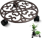 Plant Stand with Wheels, 10.7 Inch Anti-Rust Cast Iron Heavy Duty Plant Caddy with Wheels, Rustic Plant Caddy & Plant Stand Indoor for Potted Plants, 160 lbs Capacity for Living Room, Courtyard, No Assembly Required