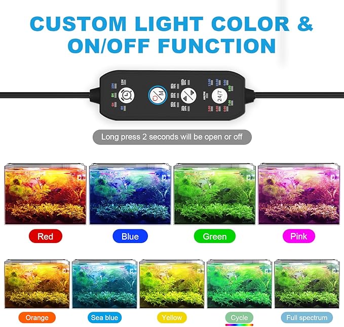 SEAOURA 24/7 Mode LED Aquarium Light for Plants-Sunrise-Daylight-Moonlight Mode, Fish Tank Light with Auto On/Off, 7 Colors, Adjustable Timer/Brightness for 30 Inch to 36 Inch Freshwater Tank