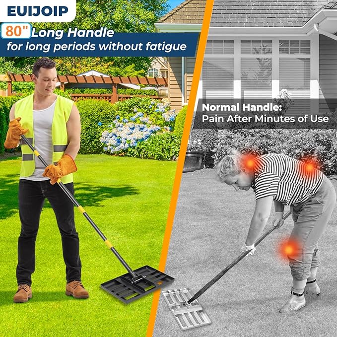 80" Heavy Duty Lawn Leveling Rake - 17x10in Stainless Steel Grading Tool with Ergonomic Adjustable Handle | Professional Grass Soil Leveler for Golf Courses, Backyards & Sports Fields