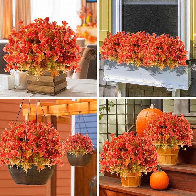 Artificial Flowers for Outdoor, UV Resistant Fake Silk Pansies Flowers, Realistic Faux Plants for Outside Indoor Porch Patio Window Box Planter Home Decor (12, Orange Red)