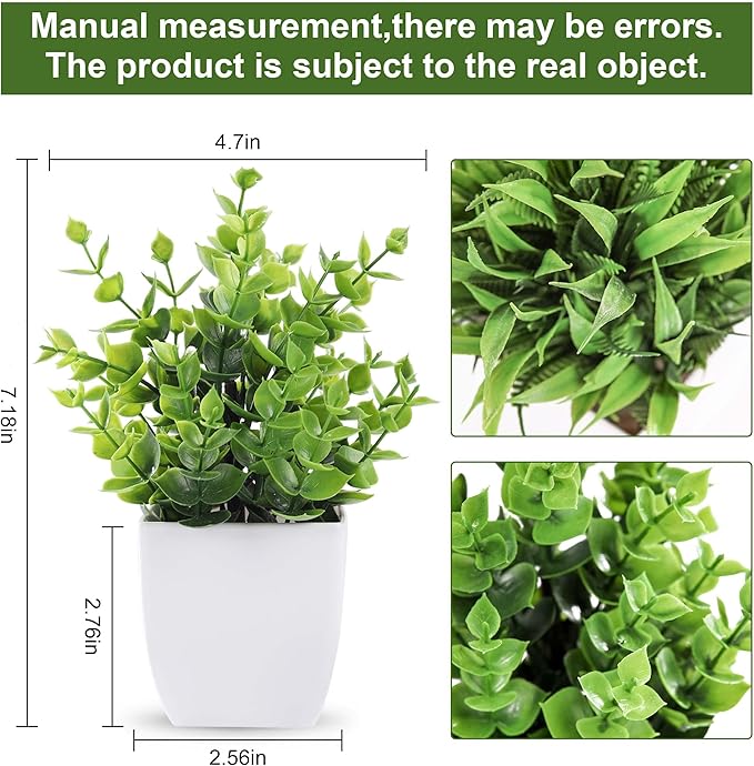 Der Rose 2 Pack Small Fake Plants Mini Artificial Potted Plants for Table Desk Home Bathroom Office Decor