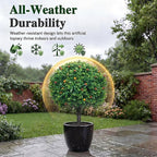 PATIO CHOICE Artificial Topiary Boxwood Ball Trees Set of 2 30" Fake Outdoor Plants Realistic Olive Tree Fake Bushes Lifelike Shrubs Decorations for Outdoor Indoor Front Porch Garden