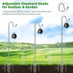 COCONUT Shepherds Hook, 62 Inches Shepherds Hook with 5 Prongs Base Stainless Steel Adjustable Garden Hanging Holder for Bird Feeders Lanterns Planting Hanger Weddings Decor, Silver