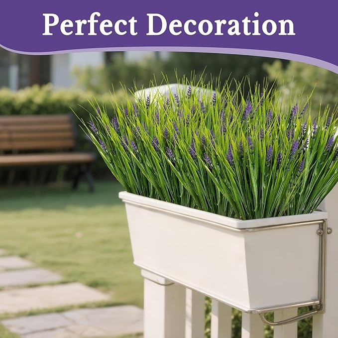 RAINFLOW Christmas Artificial Flowers for Outdoors - 6PCS UV Resistant Fake Plants, Artificial Flowers for Decoration Vase Table Living Room Patio Front Porch Outdoor Yard(14.5"-Purple Lavender)