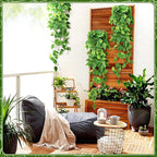 2-Pack Fake Hanging Plants, Faux Hanging Plant Artificial Greenery for Living Room Bedroom Boho Wall Shelf Indoor Outdoor Decor (Green Pothos Ivy Vines)