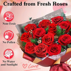 ADDWel 12 Preserved Red Roses Bouquet - Real Roses That Last Years, Romantic Anniversary & Birthday Gifts for Wife, Girlfriend - A Dozen Flowers for Delivery, Present for Her, Mom