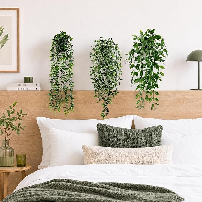 HIHADUUM 3PCS Artificial Hanging Plants with Pots, Faux Hanging Plants Indoor Outdoor, Fake Eucalyptus Vine Plants for Wall Shelf Bathroom Bedroom Living Room Balcony Home Decor