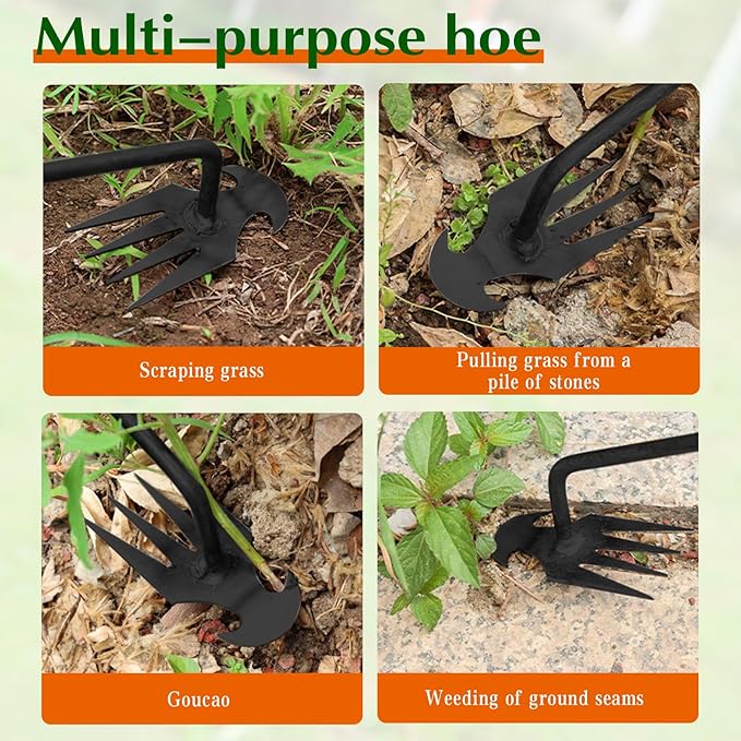 Weed Puller Tool Garden Weed Pulling Tool,Portable Garden Weeding Tool,4 Teeth Manganese Steel Forged Hand Weeder for Vegetable Gardening Backyard Farm Planting & Weeding,Ideal for Gardening