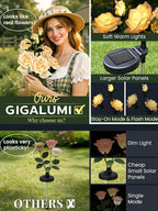 GIGALUMI Solar Lights Outdoor for Garden Decor, 3 Pack Solar Flower Lights Waterproof, 2 Lighting Modes 9 Roses for Pathway,Yard, Patio Decoration, Gardening Gifts for Women (Yellow)