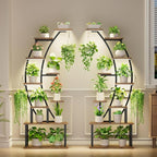 BACEKOLL Plant Stand Indoor with Grow Lights, 9 Tiered Metal Plant Shelf, 64" Tall Plant Stand for Indoor Plants Multiple, Large Plant Rack Display Shelf, Curved Plant Holder for Living Room, Patio