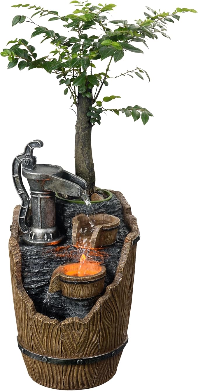 Tolevoit Tabletop Fountains Relaxation Soothing Sound Waterfall Fountain with LED Lights Indoor Zen Relaxation for Office Home Decorations Growing Plants to Purify the Air